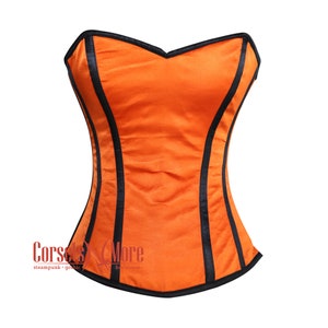 Orange Satin Black Stripe Top Overbust Burlesque Corset Top for Comic Con 2025