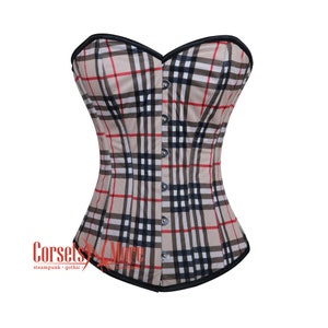 Checked Print Corset Gothic Comic Con Costume Overbust Bustier Authentic Steel Boned Top