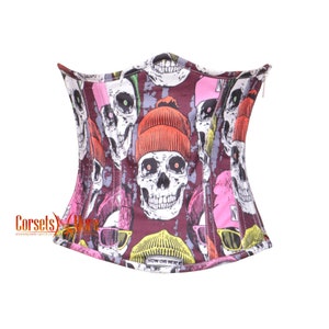 Skull Printed Top Underbust Cotton Corset  Costume