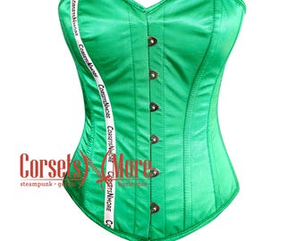 Green Satin Overbust Corset Burlesque Costume
