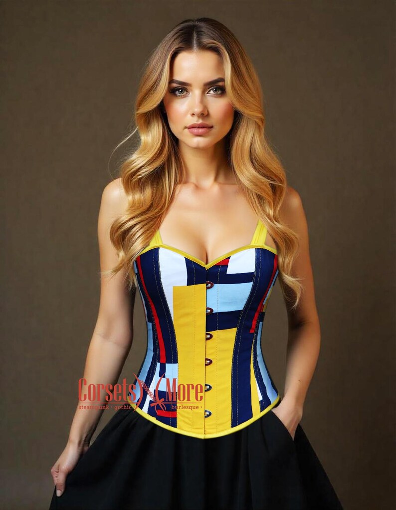 Multi-Color Printed Corset Top – Overbust Bustier with Shoulder Straps Stage Halloween Costume image 2