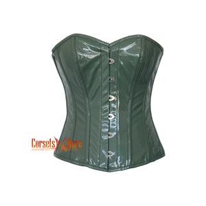 Olive Green PVC Leather Overbust Corset Gothic Costume for Comic Con 2025
