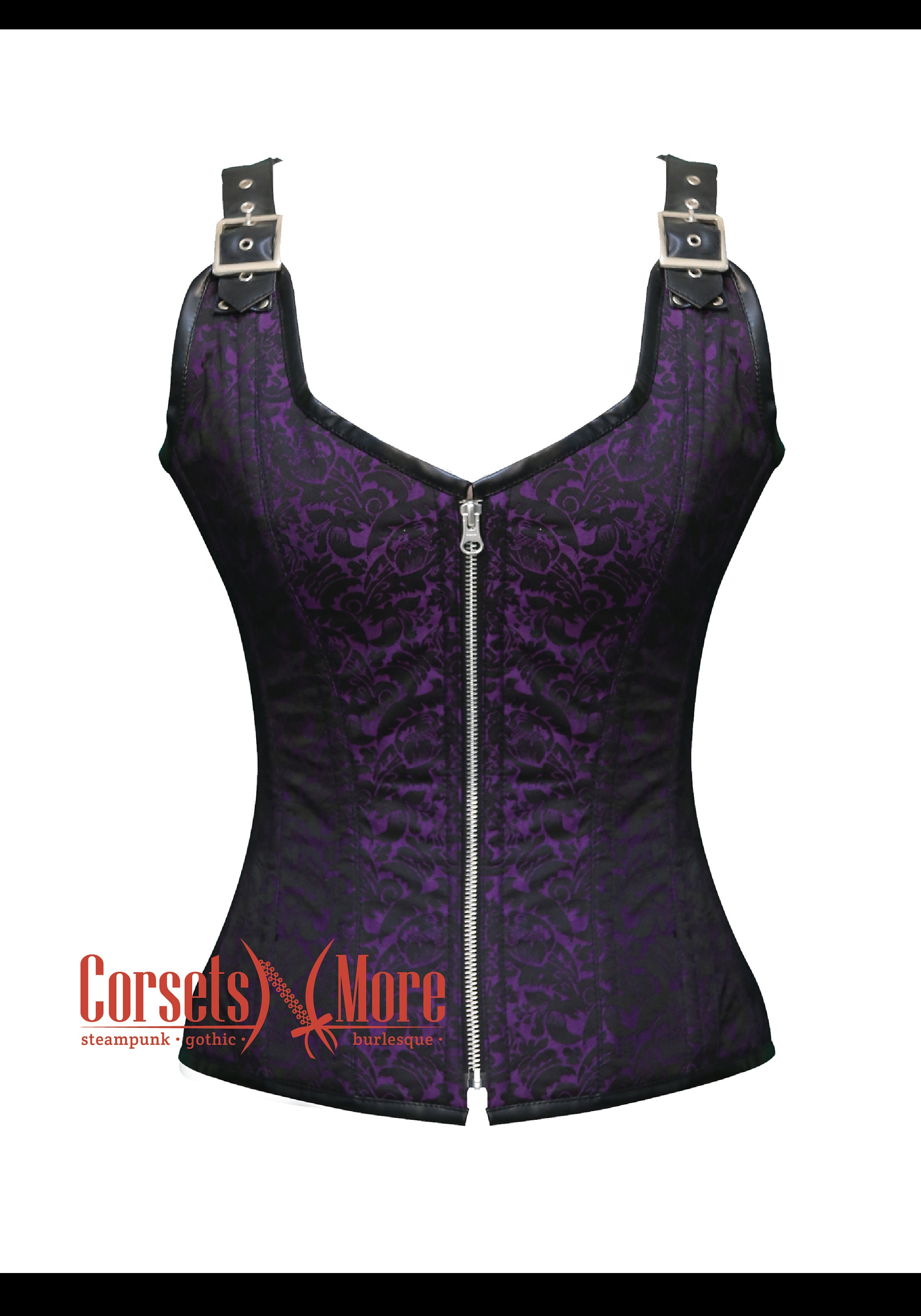 Purple and Black Brocade Overbust Corset With Shoulder Straps Costume Top -   Canada