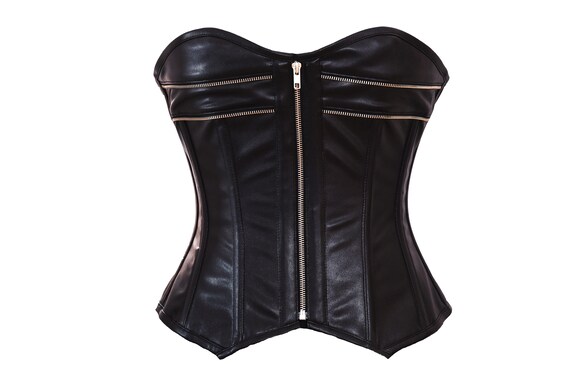 Black Waist slimming Corset Lace Up Overbust Sexy Faux Leather PVC Corsets  Bustiers Steampunk