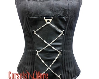 Black Brocade Steampunk Costume Overbust Corset Bustier Top