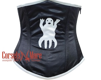 Black Gothic Ghost Underbust Corset Spooky Halloween Waist Cincher