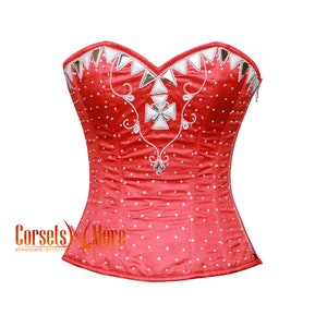 Red Satin White Sequins Concert Costume Corset Heavy Duty Overbust for Comic Con 2025