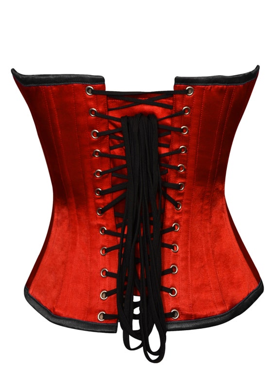 Red and Black Corset Satin Gothic Overbust Bustier -  Canada