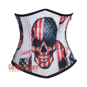 USA Flag Printed Skull Cotton Underbust Top Corset Top Haunted Costume