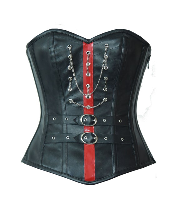 Women's Pink Corset PVC Leather Overbust Corset Bustier Top 