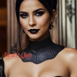 Black Floral Texture Leather Neck Posture Collar Corset With Lace Up Choker image 5
