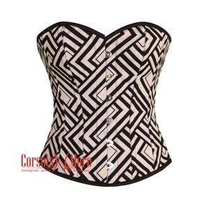 Black And White Overbust Corset Zig-Zag Printed Retro Costume
