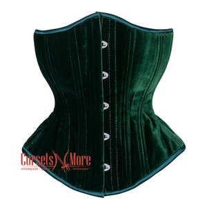 Emerald Green Velvet Spiral Steel Boned Corset Burlesque Underbust Costume for Comic Con 2025