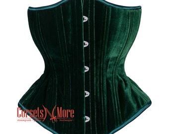 Corset gothique en velours vert à double baleines Burlesque sous la poitrine