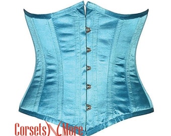 Baby Blue Satin Corset Waist Trainer Costume Underbust Bustier Corset