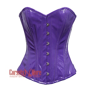 Purple PVC Leather Steampunk Costume Overbust Corset Bustier Top