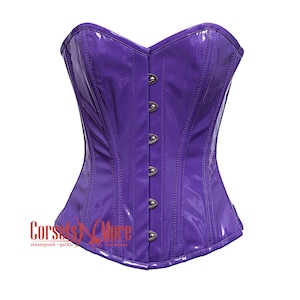 New Purple Brocade Lace up Steel Boned Overbust Corset Top Victorian  Steampunk Gothic Basque Bustier Waist Trainer Cincher Valentine Present 