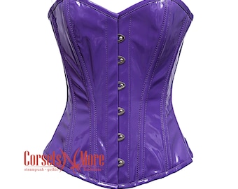 Lila PVC Läder Steampunk Kostym Överbyst Korsett Bustier Topp