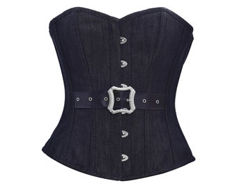 Black Denim Corset Gothic Steampunk Costume Overbust