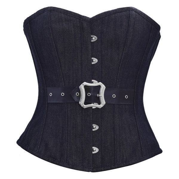 Black Denim Corset Gothic Steampunk Costume Overbust