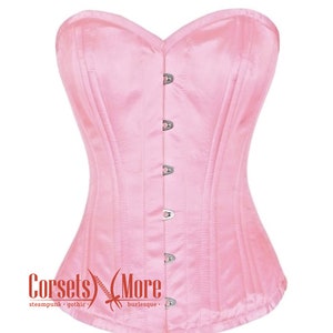 Pink Satin Heavy Duty Corset Steel Boned Overbust Bustier Top | Burlesque Costume for Comic Con 2025