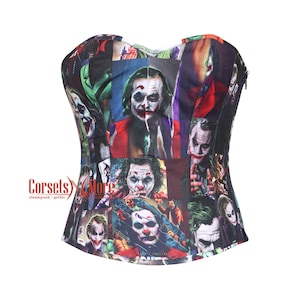 Printed Cotton Joker Costume Corset Waist Cincher Overbust Bustier Top
