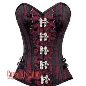 Red and Black Corset Brocade Gothic Steampunk Costume Overbust Bustier Top for Comic Con 2025