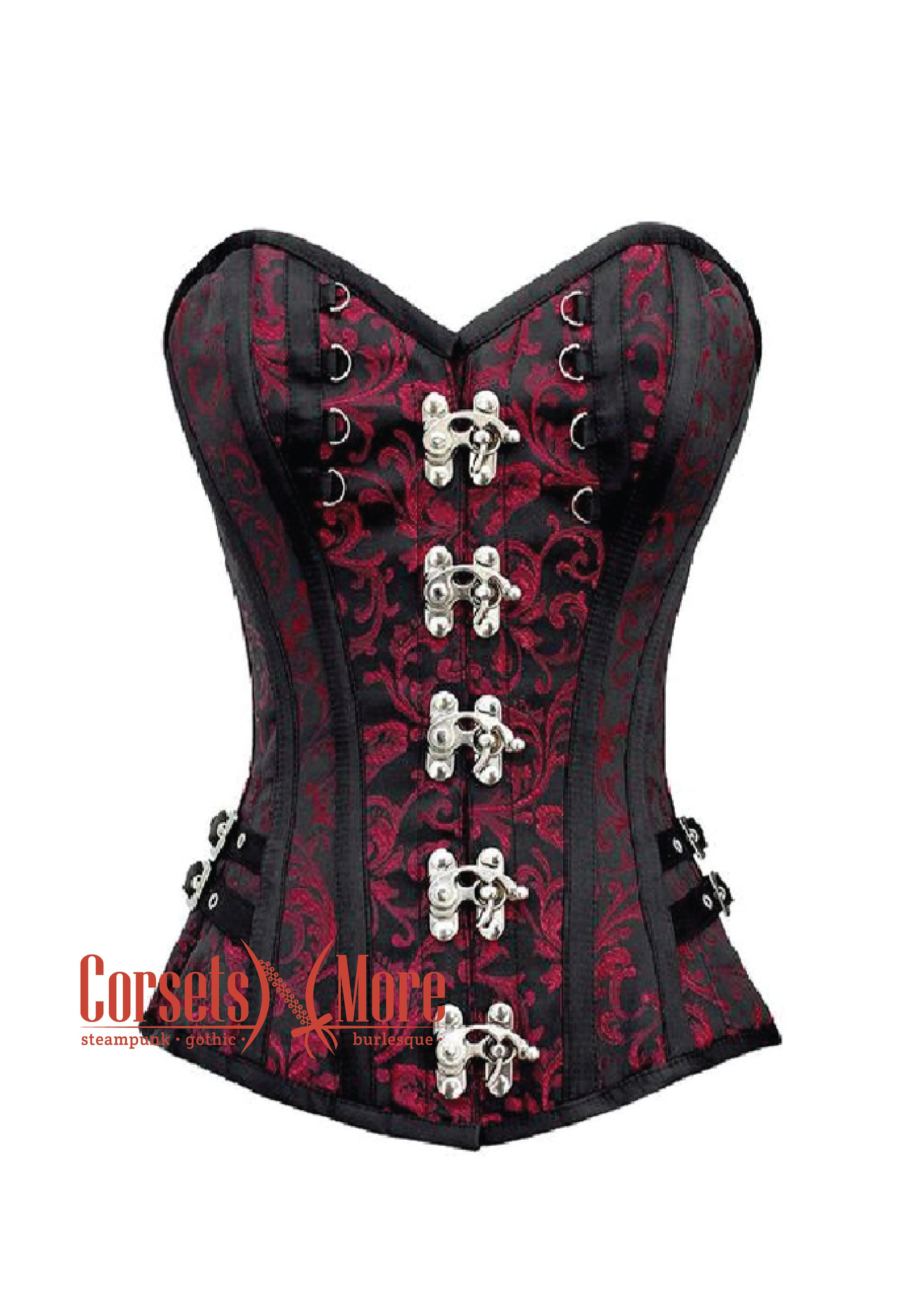 Red and Black Corset Brocade Overbust Bustier Corset