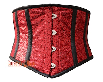 Rote Pailletten Burlesque Korsett Unterbrust Gürtel Top