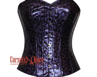 Corsé de cuero con estampado de hojas moradas, estilo gótico, ideal para cosplay, top de Halloween para mujer.