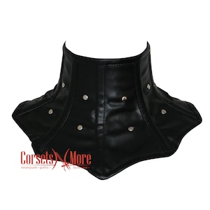Black Leather with Silver Metal Embellishments Top posture collar Neck Corset for Comic Con 2025