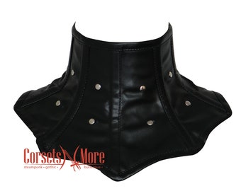 Black Leather with Silver Metal Embellishments Gothic posture collar Neck Corset