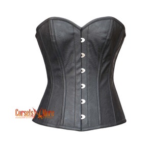Floral Texture Black Leather Gothic Costume For Overbust Corset