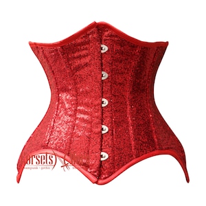 Costume da burlesque, corsetto sottoseno curvy con paillettes rosse, da donna, con allacciatura e stecche in acciaio, per il Comic Con 2025
