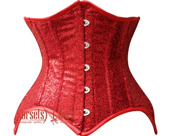 Burlesque Costume Red Sequins Curvy Underbust Corset Women&#39;s Waist Training Lace Up Steel Boned Bustier Top for Comic Con 2025