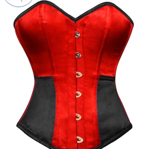 Red and Black Corset Satin Top Overbust Bustier Gothic Costume