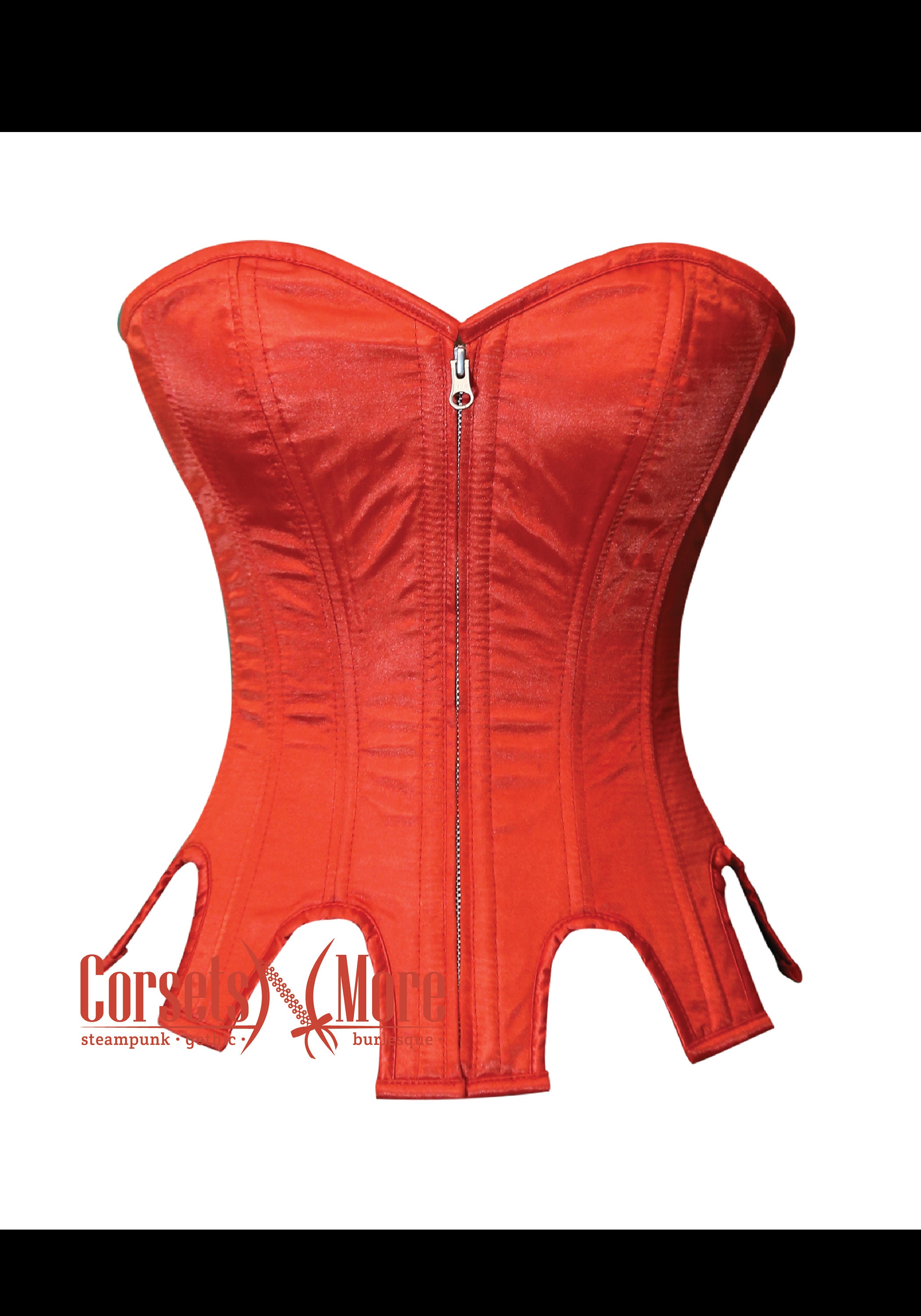 Red Satin Overbust Corset With Front Zipper – Inverted Cut