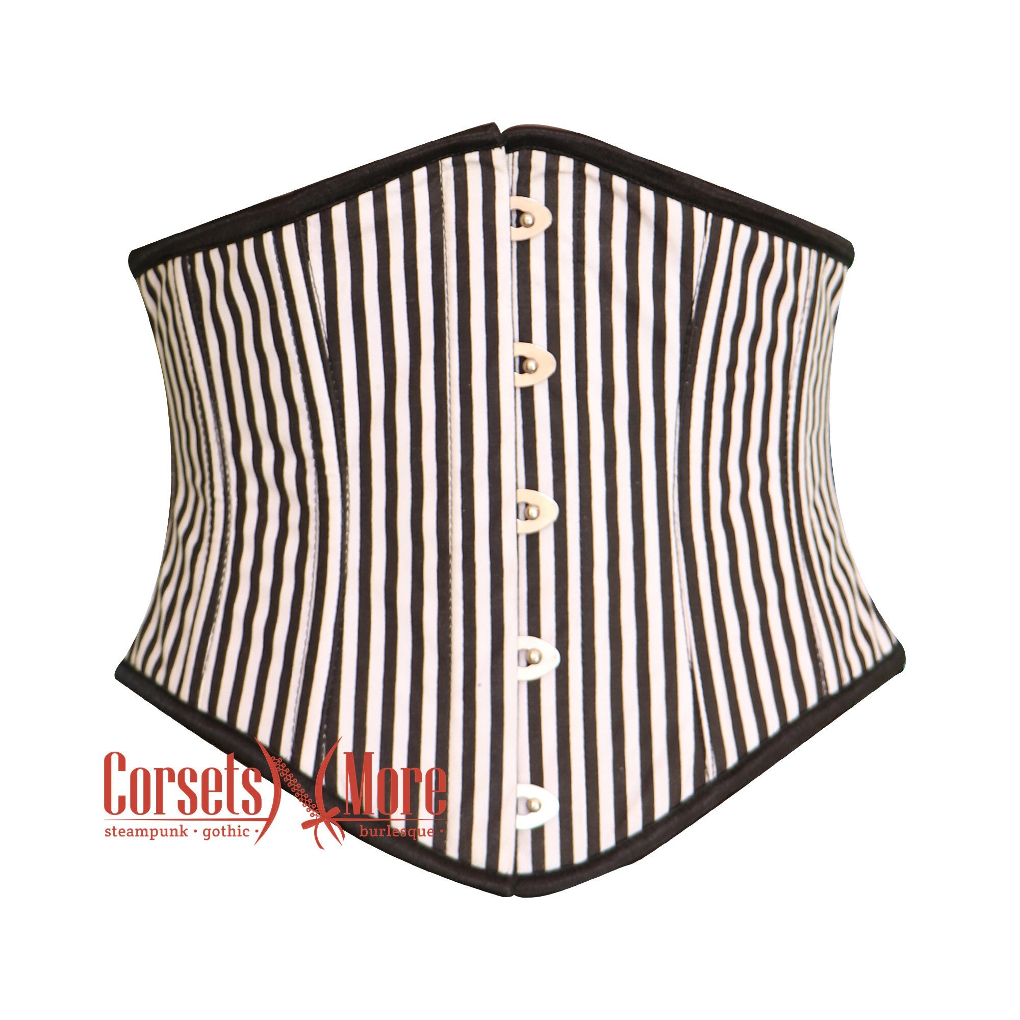 Black and White Stripes Poly Satin Underbust Basque Corset Costume Top 