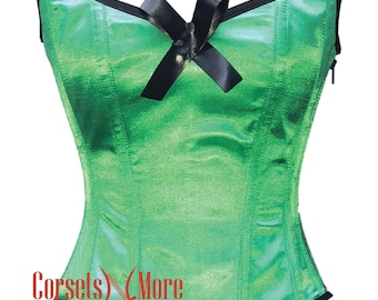 Green Satin Corset with Zipper Overbust Bustier Costume