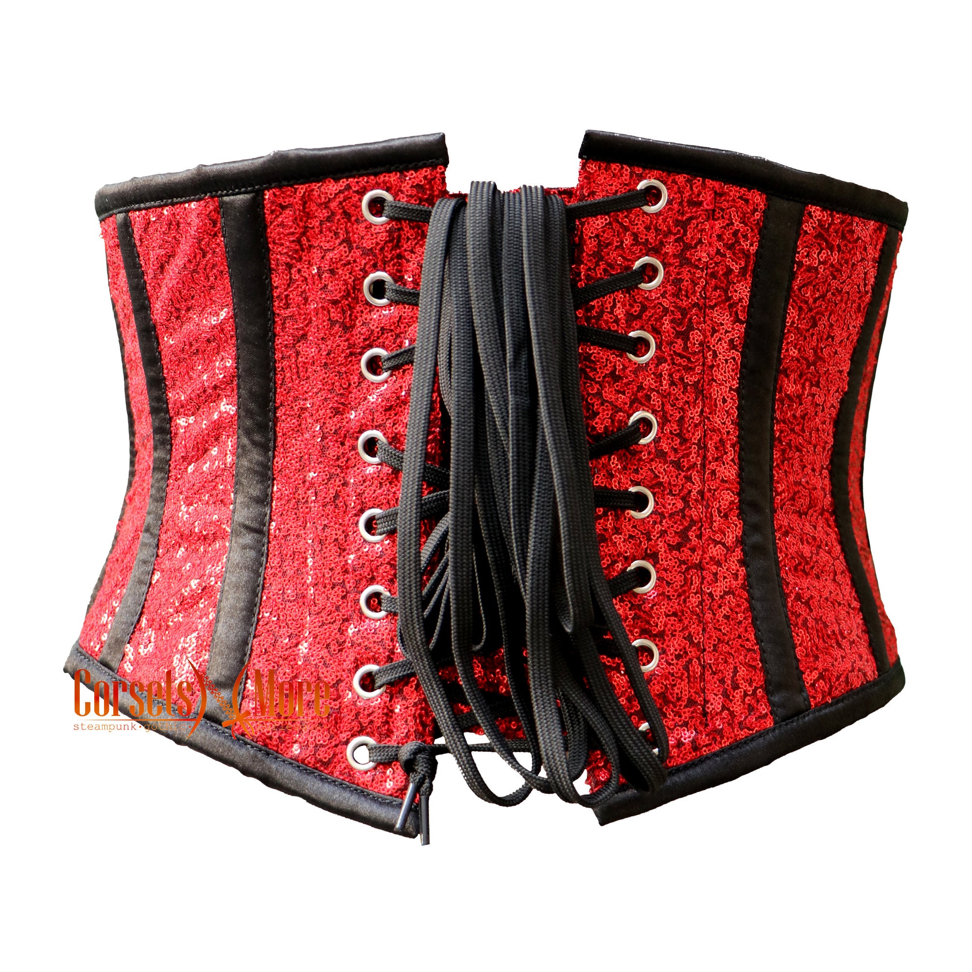 Red Sequins Net Fabric Gothic Burlesque Costume Underbust Corset