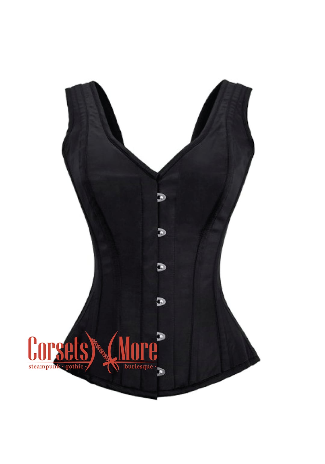 Black Satin Overbust Corset With Shoulder Straps Costume - Etsy