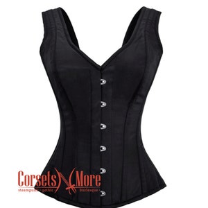 Black Satin Overbust Corset with Shoulder Straps Costume