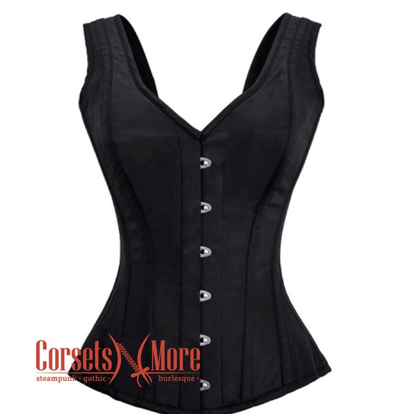 Costume con corsetto overbust in raso nero con spalline