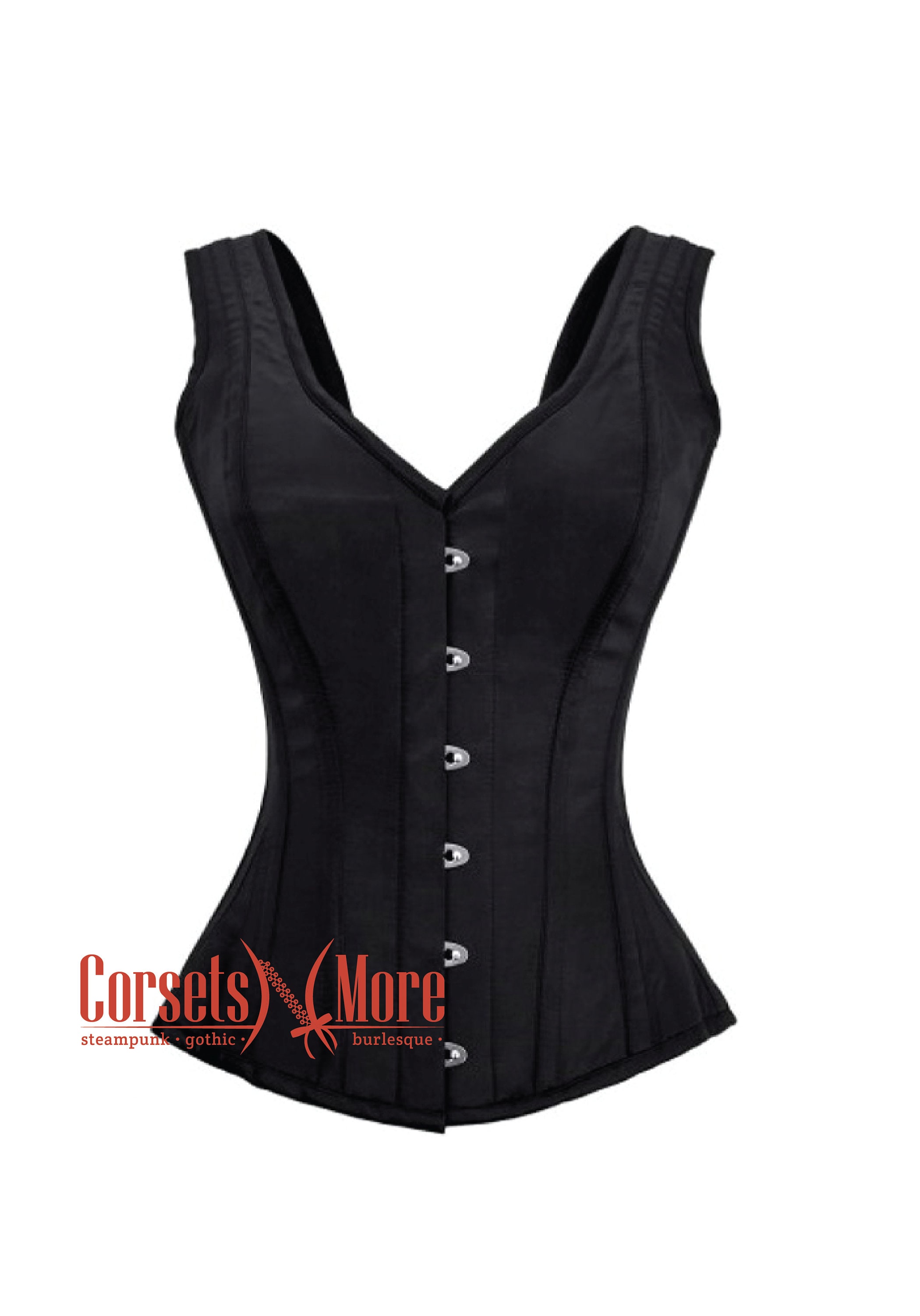 Black Satin Overbust Corset With Shoulder Straps Costume -  Canada