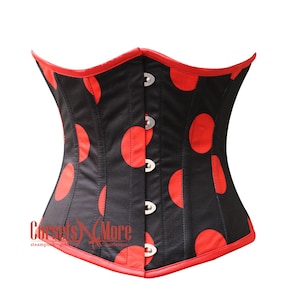 Printed Black And Red Polka Dots Satin Underbust Corset Top Gothic Costume for Comic Con 2025