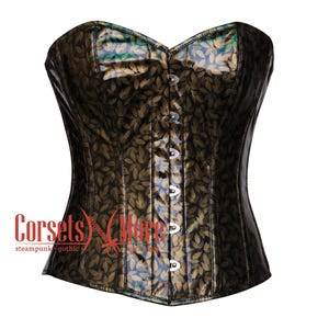 Brown Leaf Leather Costume Steampunk Overbust Women Leather Corset top for Comic Con 2025