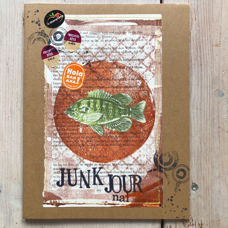 Fish, birds, butterflies notebook DinA5 with original cover collage 6