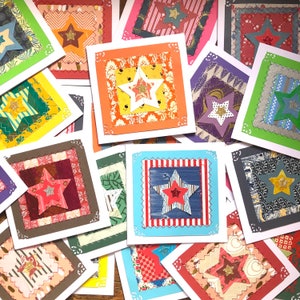 Genähtes Papier: Fröhliche Weihnachtsbriefkarte mit Sternen