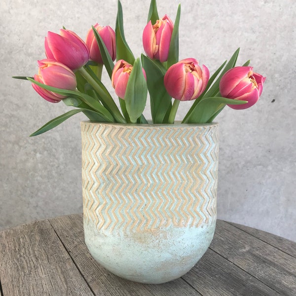 Blumenvase, Keramik, handgemacht, Gartenkeramik, Vase