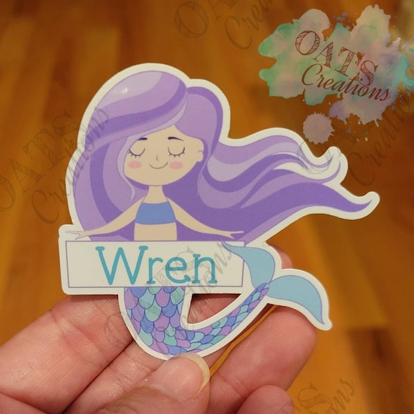 Personalized Mermaid Sticker, Ocean Label, Notebook Label, Under Water Sticker, Girls Stickers, Ocean Sticker, Mermaid Label, Water Bottle